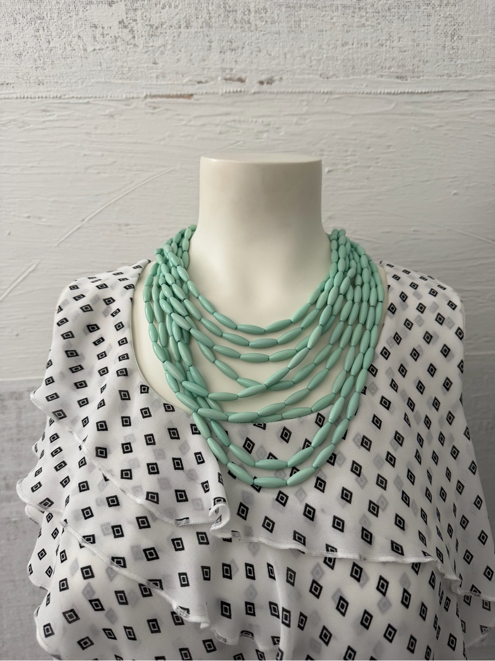 Multi-Strand Mint Bead Statement Necklace for Women